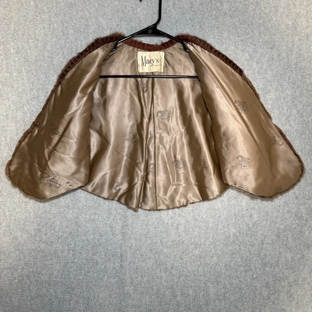 Vintage Macy's Kansas City Fur Coat Rabbit Fur Brown Shawl Coat Read**